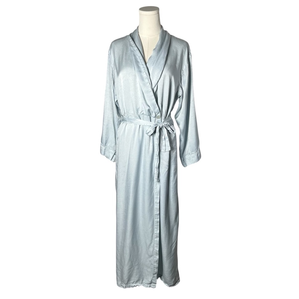 Vintage Bella Notte Soft Baby Blue Satin Wrap Style Goddess Robe Bridal